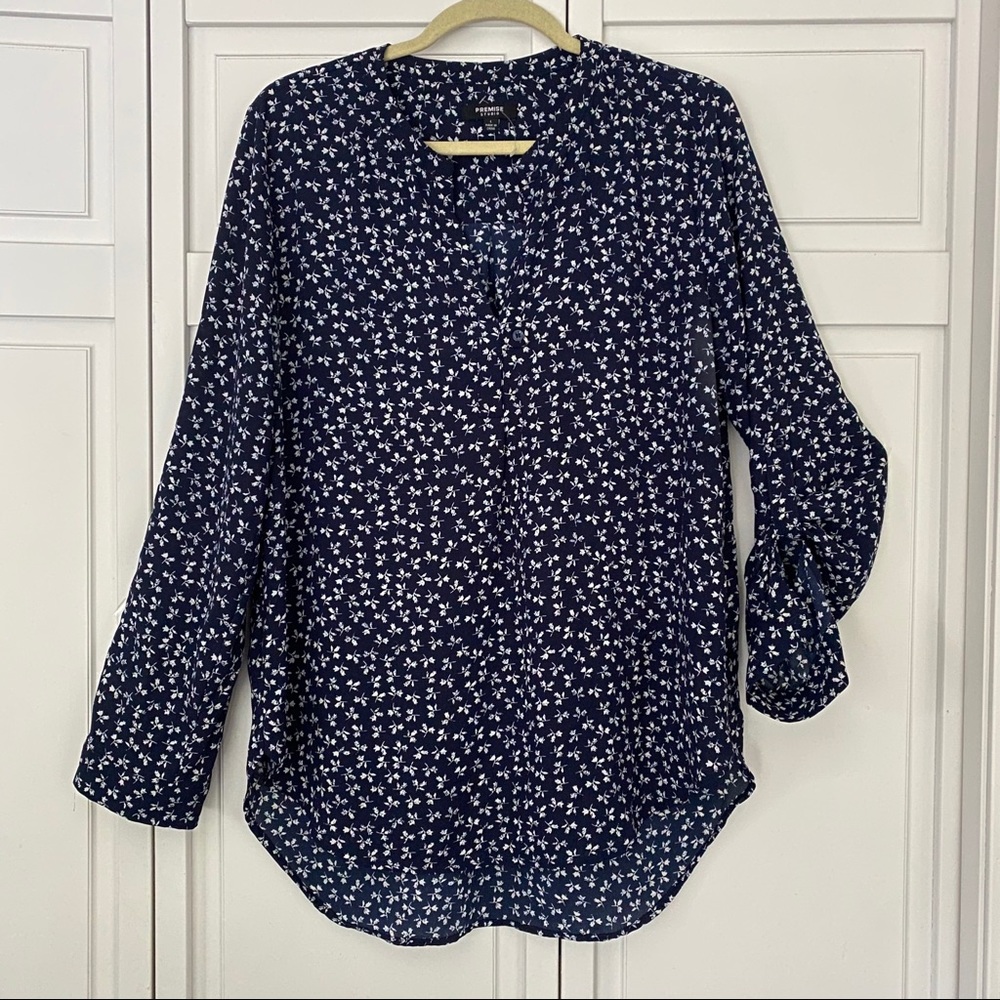 Premise long sleeved blouse navy blue. Size L